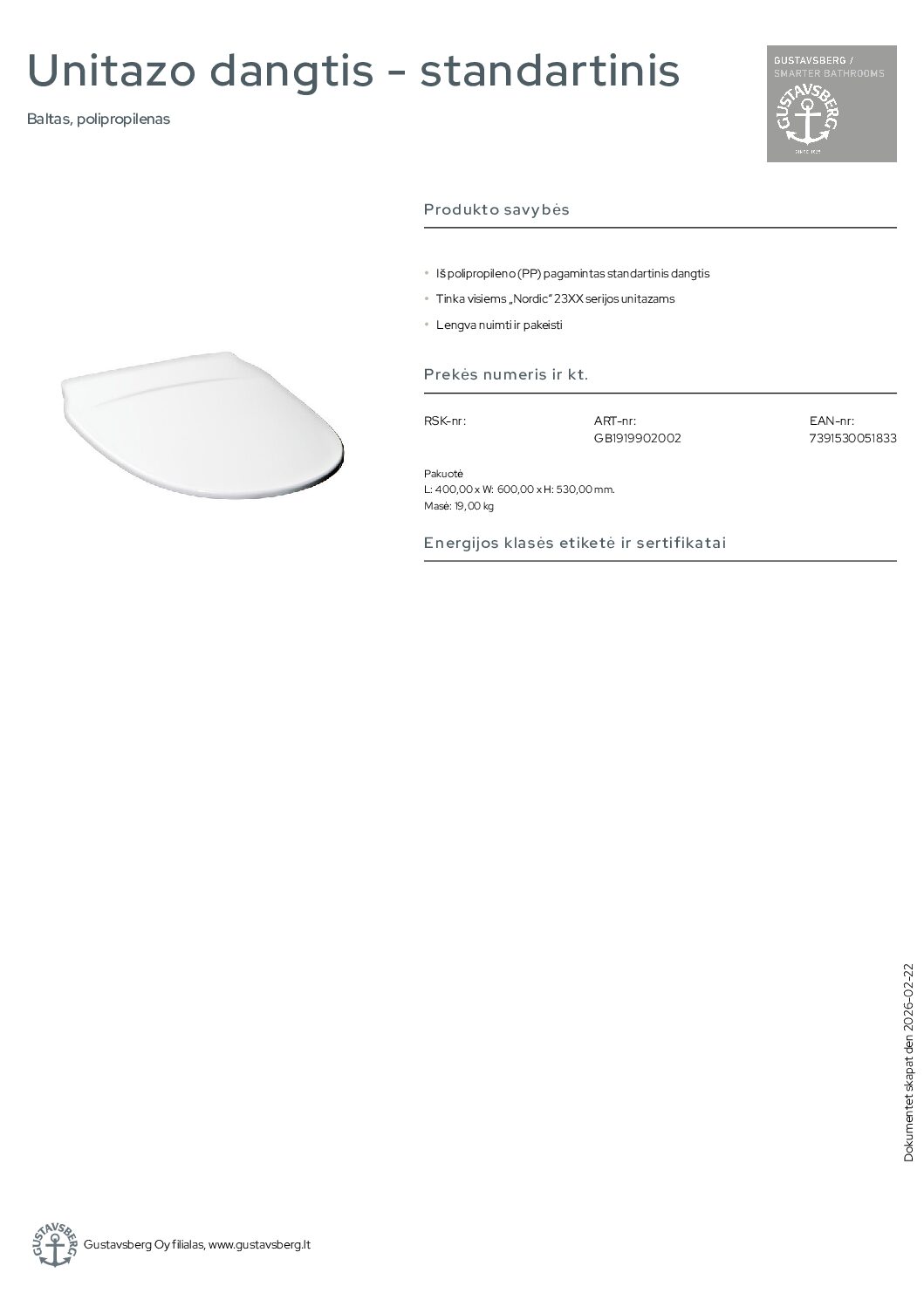 Unitazo dangtis - standartinis